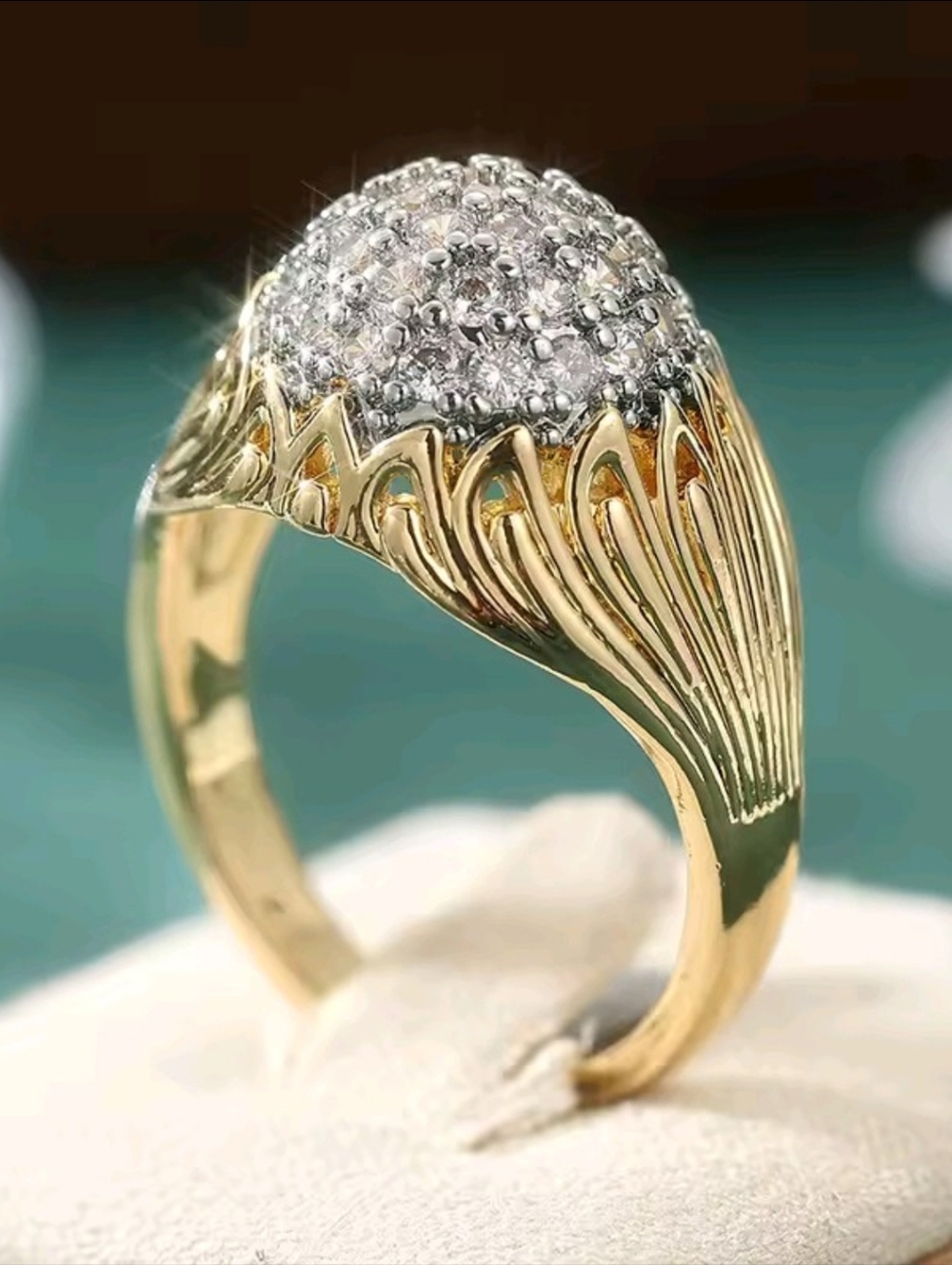 Gold Dome Ring with Clear Crystal Cluster - Picture 5 of 5